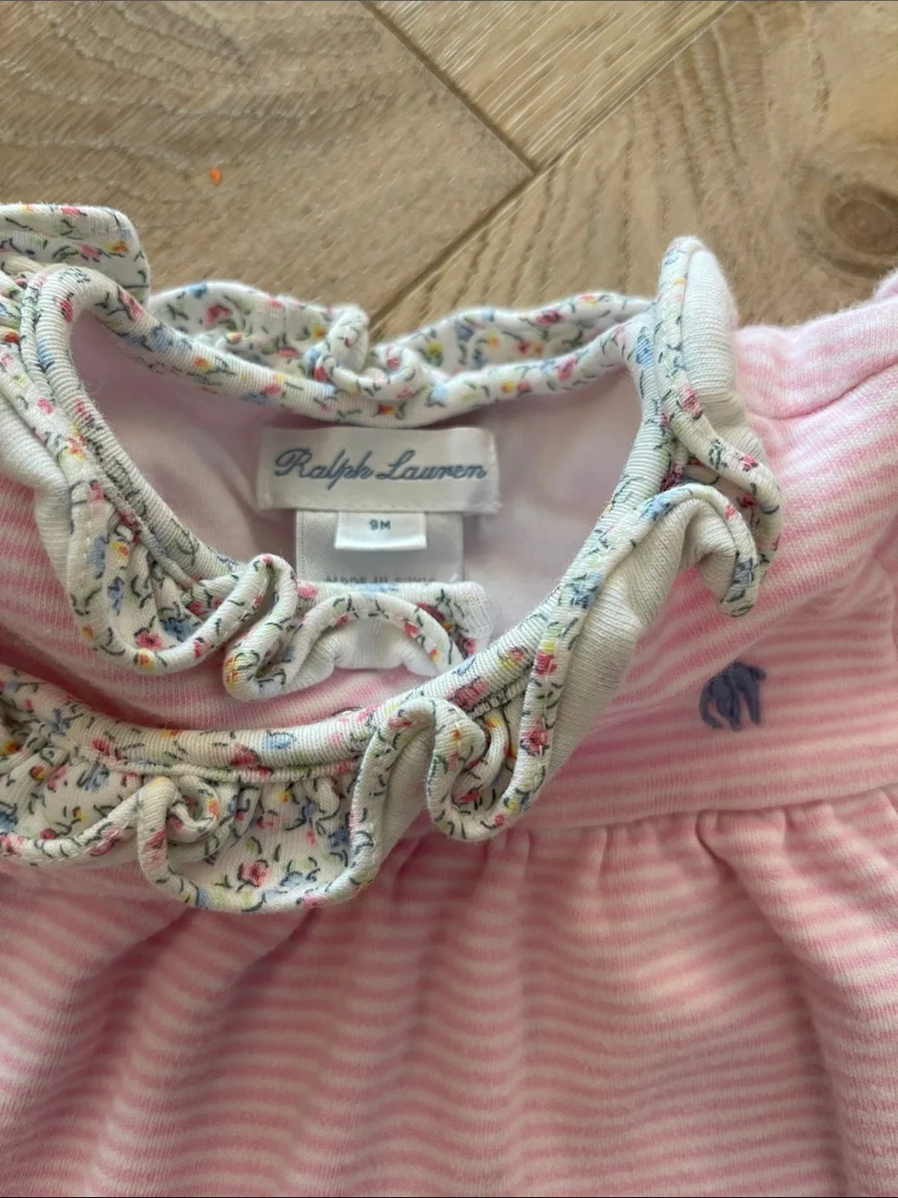 Ralph Lauren Soft Pink Long-Sleeve Ruffled Neck One-Piece Size 9 months